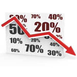 Graphic of an arrow following a chart down with random percentages behind it.